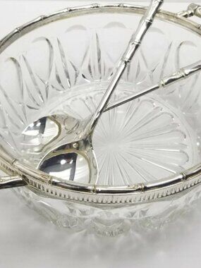 VINTAGE CHIP DIP SET TIKI SILVER PLATE BAMBOO